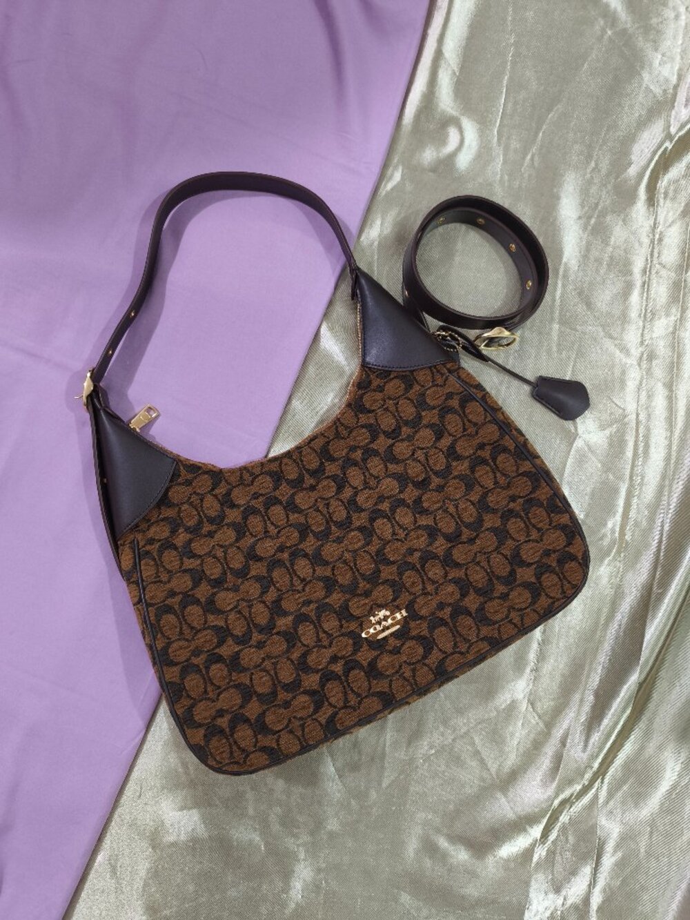Coach Brown Corduroy Monogram Underarm Bag - Picture 1 of 8
